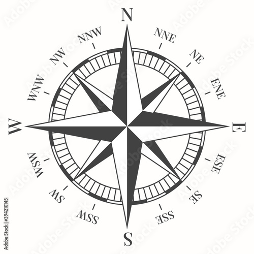 Compass rose. Marine navigation symbol isolated on white background. Vector eps.