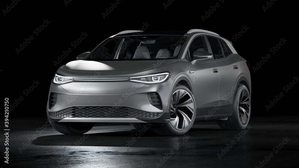 3D rendering of a brand-less generic SUV concept car	
