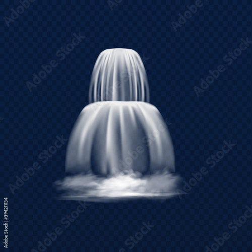 Falling transparent waterfall or river.Vector realistic illustration.