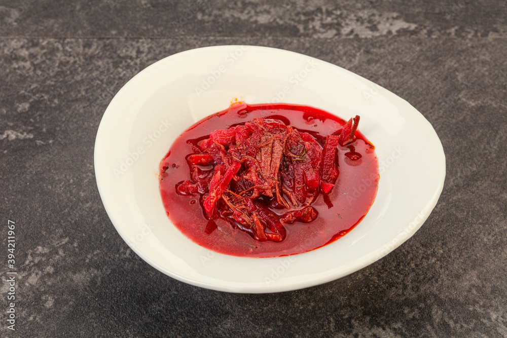 Russian traditional Borsch soup with cabbage Russian traditional Borsch soup with cabbage