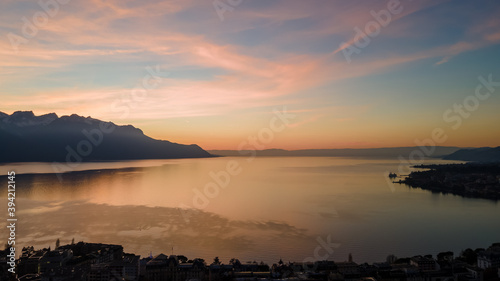 Wonderful sunset above Montreux, Switzerland. 