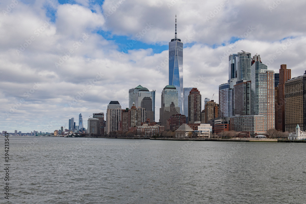 View of the New York City skyline from the Hudson River in New York City, USA