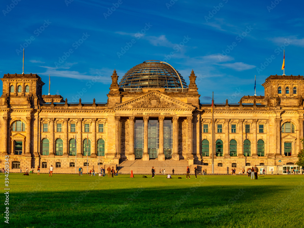 Berlin, Germany - July 26, 2020 - The famous Reichstag building, seat of the German Bundestag, and the 