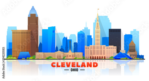Cleveland Ohio (USA) skyline with panorama in sky background. Vector Illustration. Business travel and tourism concept with modern buildings. Image for banner or web site