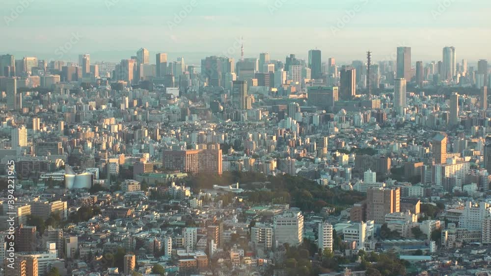 TOKYO, JAPAN : Aerial high angle sunset CITYSCAPE of TOKYO. View of buildings around Shinjuku and Minato ward. Japanese urban metropolis concept. Long time lapse zoom out shot dusk to night. TOKYO, JAPAN : Aerial high angle sunset CITYSCAPE of TOKYO. View of buildings around Shinjuku and Minato ward. Japanese urban metropolis concept. Long time lapse zoom out shot dusk to night.