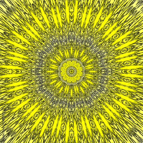 Indian vintage ornamental mandala. Arabesque illustration in yellow sun colors