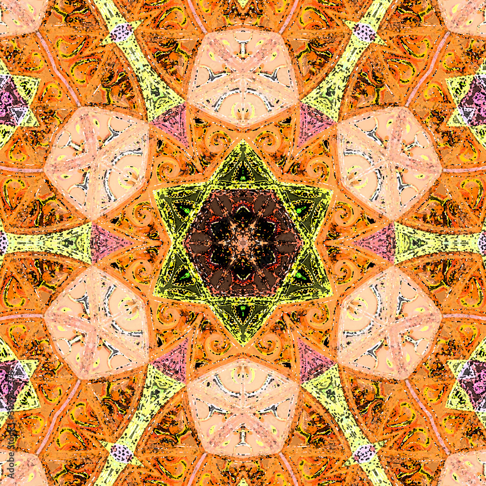 Fotografie Orange tile pattern illustration in traditional arabesque style