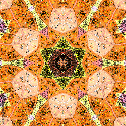 Orange tile pattern illustration in traditional arabesque style