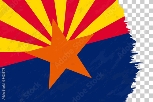 Horizontal Abstract Grunge Brushed Flag of Arizona on Transparent Grid.