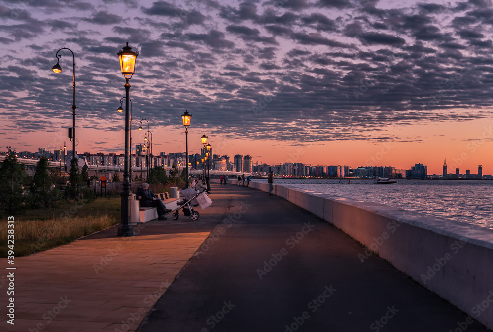 Embankment of the city of St. Petersburg at sunset