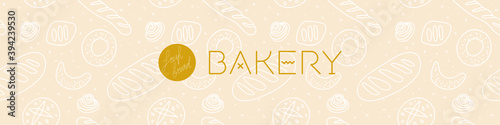 Baker shop background with hand-drawn vector illustrations. Cooking courses backdrop. Bread bakery seamless pattern for pastry label design and bakeshop packaging. Element branding of cafe. 