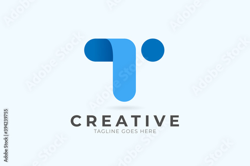 Letter T Logo, Blue Geometric Shape rounded style isolated on white background, usable for branding and business logos, flat design logo template, vector illustration