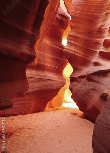 Sunbeam Falling Through A Crevice Into The Upper Antelope Canyon On A Hot Sunny Summer Day