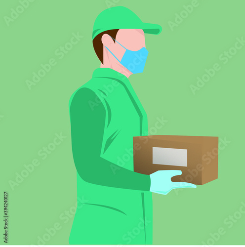 man with a suitcase mask and gloves distance