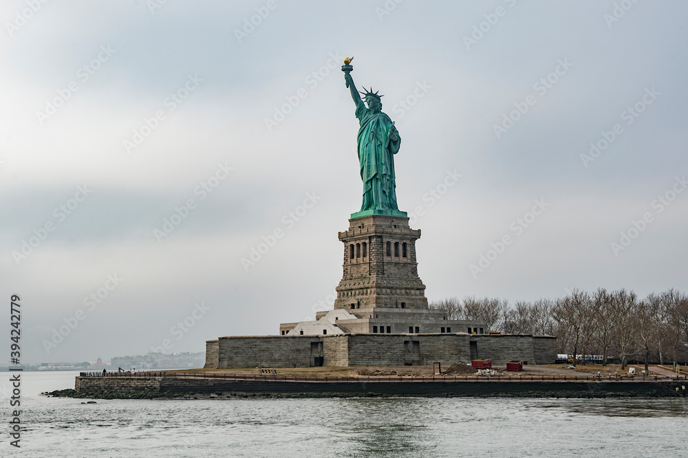 The Statue of Liberty, a colossal neoclassical sculpture on Liberty Island