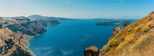 A view from Skaros Rock towards the southern end of Santorini's caldera in summertime