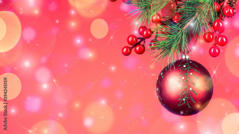 Christmas tree ornament on red background Christmas tree ornament on red background