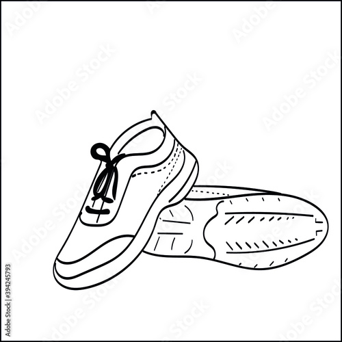 black and white shoe. shoes outline. coloring. doodle, sketch. sneakers, sports shoes. vector eps 10. For the design of a shoe store, fabric. laces. footgear