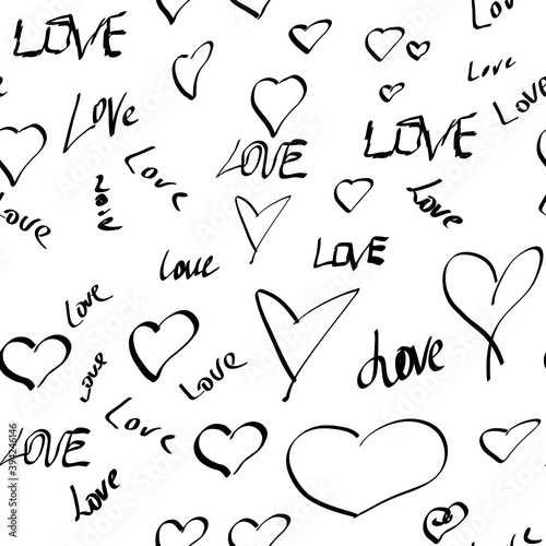 seamless pattern heart and love. black and white wallpaper. for printing on fabric, wrapping paper, postcards. February 14, Valentine's Day, wedding, date, holiday. print for towels, wall panels. vect