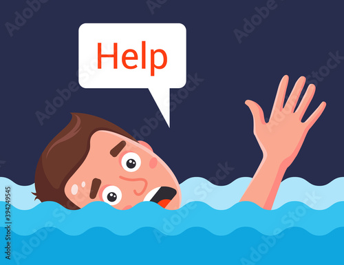 a man drowns in water and asks for help. flat vector character illustration.
