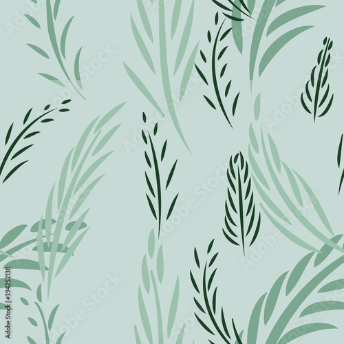 seamless pattern with green leaves. Vector illustration. Hand drawn light background for fabric  textile and wallaper. print for fabric  wrapping paper. Palm leaf silhouettes seamless pattern. Vector 