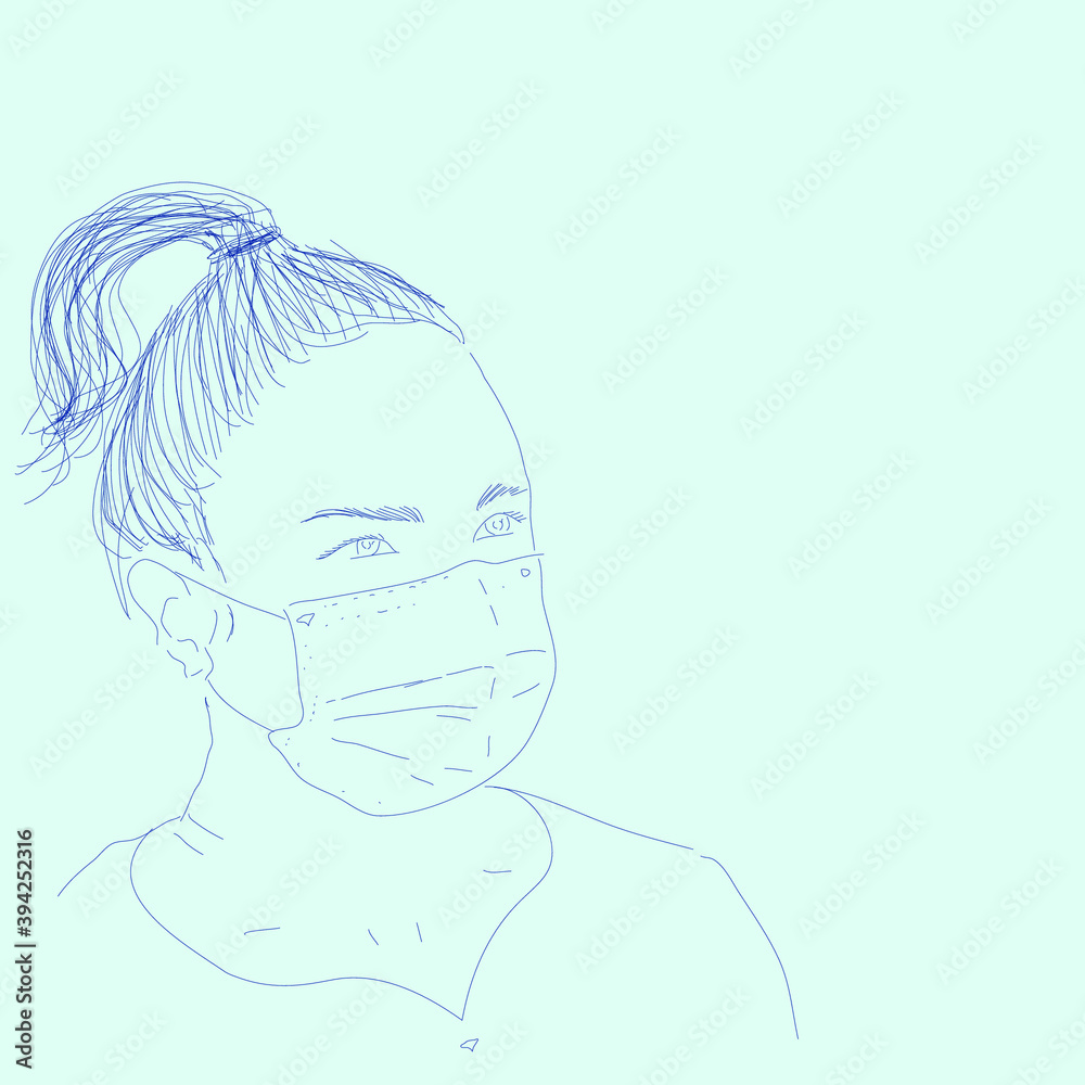 girl in a medical mask. doctor, nurse. coronavirus, pandemic, flu, cold. poster advocating protection against covid-19. banner. sketch, doodle. respirator, mask mode. schoolgirl in a mask. girl in a medical mask. doctor, nurse. coronavirus, pandemic, flu, cold. poster advocating protection against covid-19. banner. sketch, doodle. respirator, mask mode. schoolgirl in a mask.