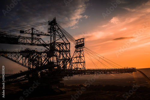 Coal Mining Excavator With Sunset