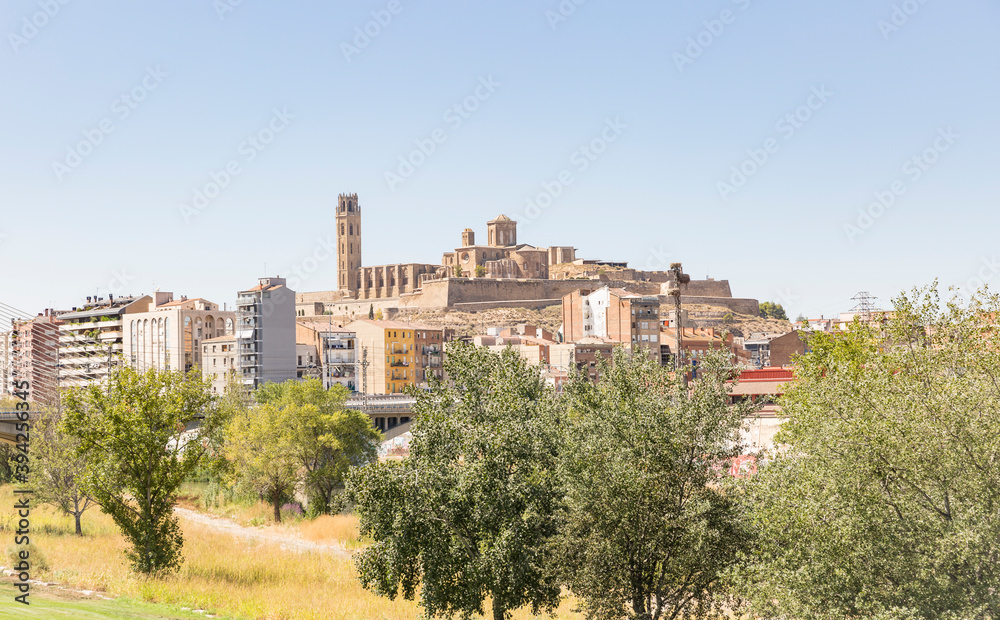 a view of La Seu Vella cathedral in Lleida city, Catalonia, Spain