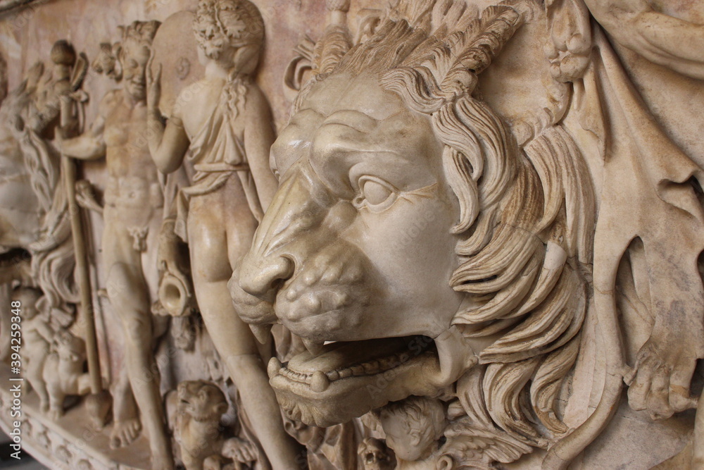 detail of a sculpture of a lion
