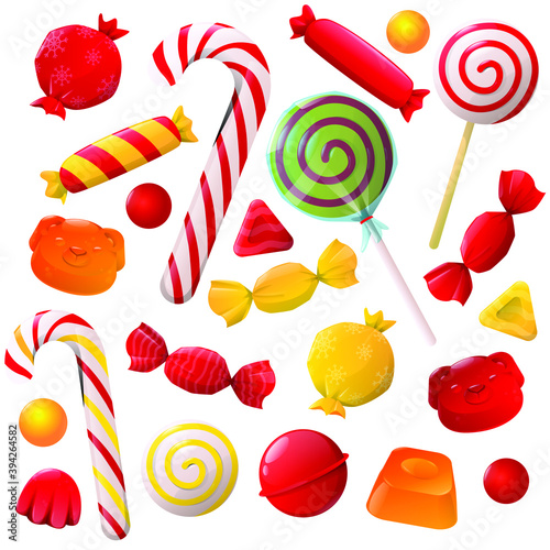 Cartoon christmas sweet candy vector set