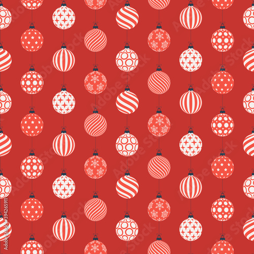 Christmas seamless pattern with red and white balls. simple new year pattern Vector illustration