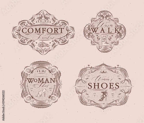 Shoes labels vintage peach