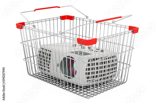 Shopping basket with image projector, 3D rendering