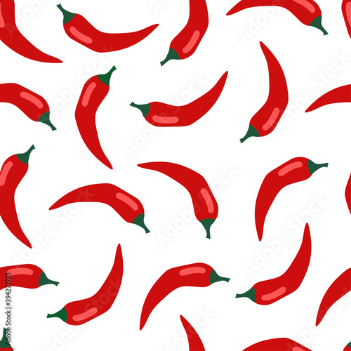 Seamless pattern with chili peppers - hot red peppers isolated on white background.