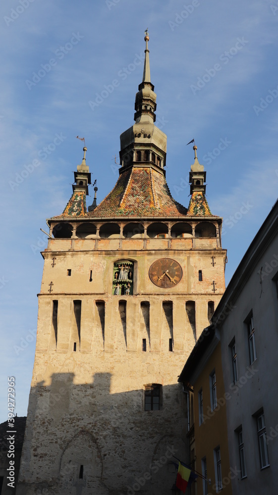 Fototapeta premium Clock tower in the medieval town of Sighisoara, Romania