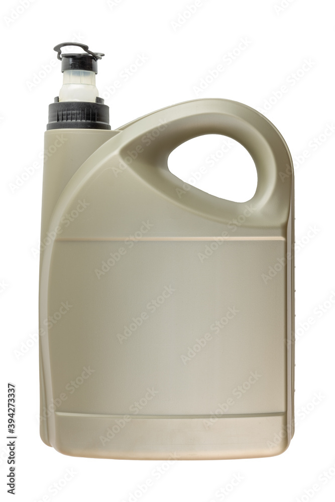 Brown plastic motor oil can isolated on white background. Brown plastic motor oil can isolated on white background.