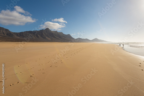 Footprints in sand on Cofete beach  Fuerteventura island