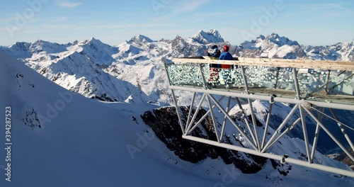 Horizon britge in Sölden Ötztal. Beautiful view from ötztal glacier Sölden to Pitztal glacier while skiing. photo