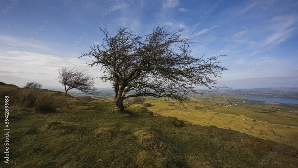Time lapse of rural and remote landscape of grass, trees and rocks during the day in hills of Carrowkeel in county Sligo, Ireland. Time lapse of rural and remote landscape of grass, trees and rocks during the day in hills of Carrowkeel in county Sligo, Ireland.