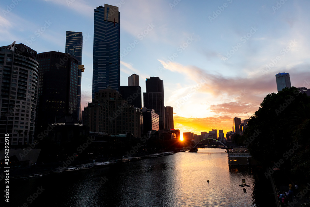 Beautiful sunset in Melbourne along the Yarra River 