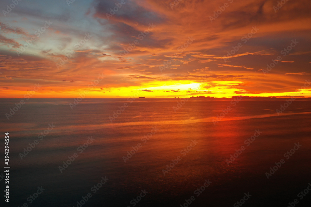 Yellow gold sky evening In tropical countries summer