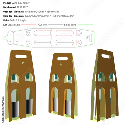 Exclusive box for two wines holder packaging design template selflock die cut - vector