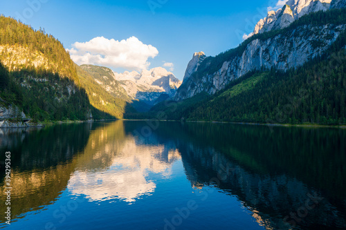 Beautiful summer scene of vorderer gosausee lake. Colorful evening view of Salzkammergut berge Alps on the Austrian , Europe. Beauty of nature concept background. © Martin