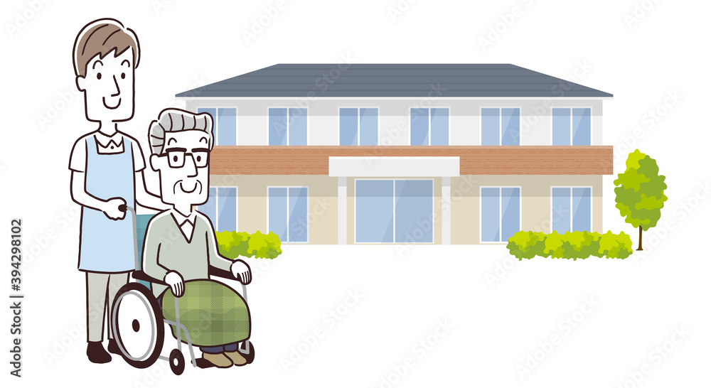 ベクターイラスト素材 老人ホームに入居するシニア男性とスタッフの男性 Stock Vector Adobe Stock