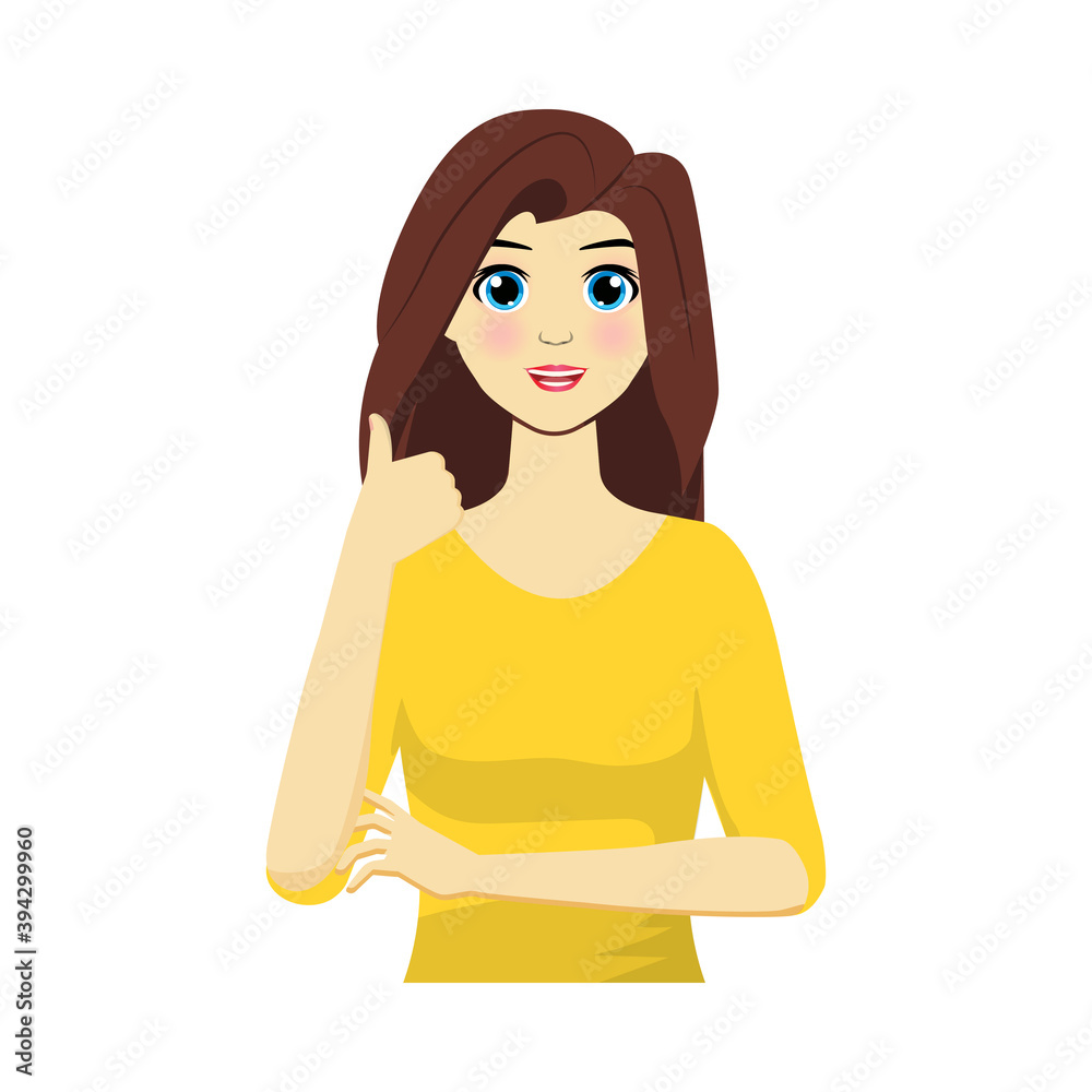 Beautiful woman expression character and emoticon face with thumb up gesture, vector illustration Beautiful woman expression character and emoticon face with thumb up gesture, vector illustration