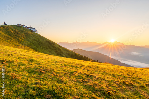 sinrise view from Schmitten mountain in Austria - near Zell am See - alps mountain in europe photo