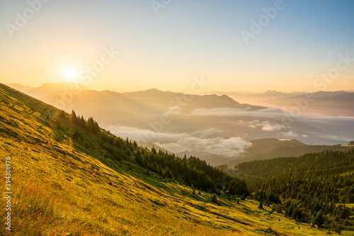 sinrise view from Schmitten mountain in Austria - near Zell am See - alps mountain in europe