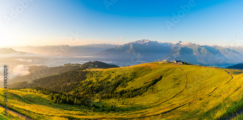 sinrise view from Schmitten mountain in Austria - near Zell am See - alps mountain in europe