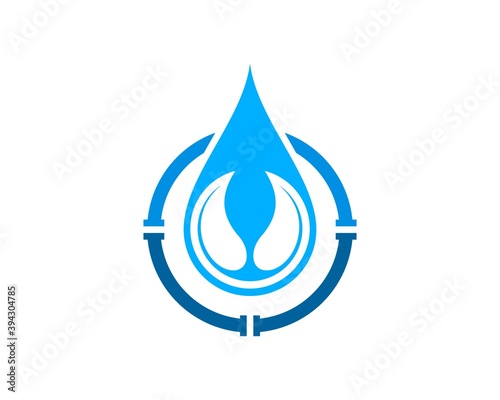 Circular pipe with water drop and nature leaf