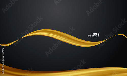 Abstract golden flow liquid wave background on gradient black. Minimalist modern, suitable for wallpapers, banners, gaming, cards, book illustrations, landing pages, flyer, poster, etc.